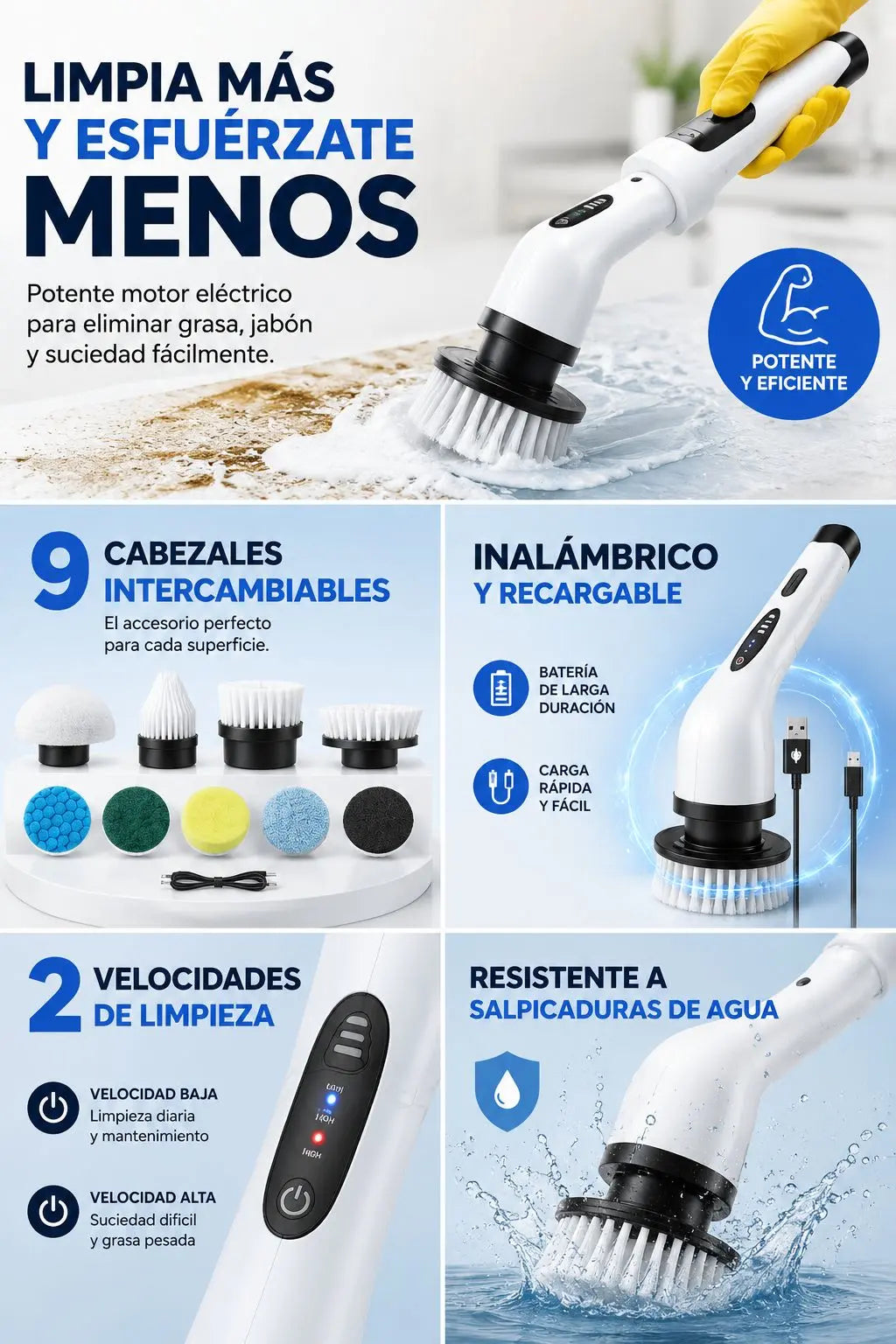 Cepillo Limpiador Eléctrico 9 en 1