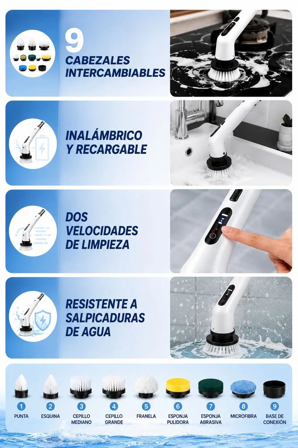 Cepillo Limpiador Eléctrico 9 en 1