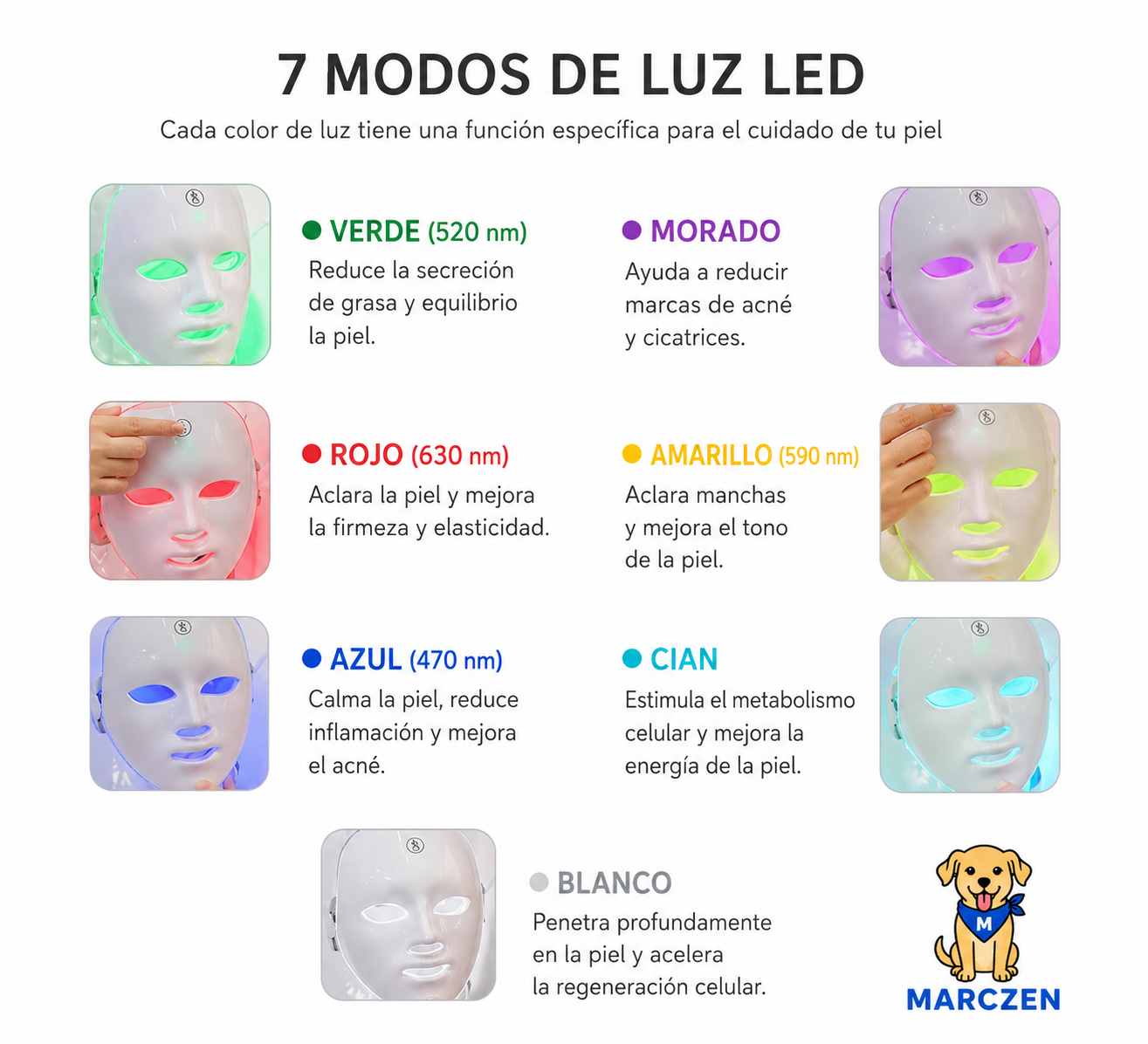 Mascarilla Facial LED Terapia 7 Modos