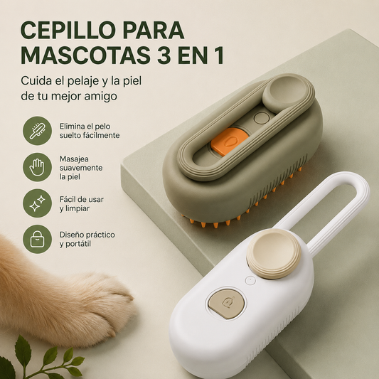 Cepillo para Mascotas 3 en 1 | Elimina Pelo y Masajea