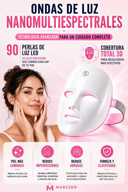 Mascarilla Facial LED Terapia 7 Modos